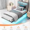 imageVINGLI Twin Floating Bed Frame with Upholstered HeadboardCharging StationLED Lights Modern Platform BedHeavy Duty Metal Bed FrameAdjustable Headboard No Box Spring Needed Easy AssemblyGreyGrey