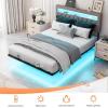 imageVINGLI Twin Floating Bed Frame with Upholstered HeadboardCharging StationLED Lights Modern Platform BedHeavy Duty Metal Bed FrameAdjustable Headboard No Box Spring Needed Easy AssemblyGreyGrey