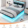 imageVINGLI Twin Floating Bed Frame with Upholstered HeadboardCharging StationLED Lights Modern Platform BedHeavy Duty Metal Bed FrameAdjustable Headboard No Box Spring Needed Easy AssemblyGreyGrey