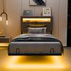 imageVINGLI Twin Floating Bed Frame with Upholstered HeadboardCharging StationLED Lights Modern Platform BedHeavy Duty Metal Bed FrameAdjustable Headboard No Box Spring Needed Easy AssemblyGreyGrey
