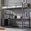 imageVINGLI Twin Loft Bed with LShaped Desk LED Lights Storage Shelves ampamp Drawers Charging Station Safety Guardrail ampamp Ladder Metal Frame for Kids Teens ampamp Adults No Box Spring Needed BlackBlack