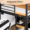 imageVINGLI Twin Loft Bed with LShaped Desk LED Lights Storage Shelves ampamp Drawers Charging Station Safety Guardrail ampamp Ladder Metal Frame for Kids Teens ampamp Adults No Box Spring Needed BlackBlack