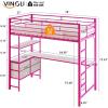 imageVINGLI Twin Loft Bed with LShaped Desk LED Lights Storage Shelves ampamp Drawers Charging Station Safety Guardrail ampamp Ladder Metal Frame for Kids Teens ampamp Adults No Box Spring Needed BlackBarbie Pink