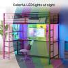 imageVINGLI Twin Loft Bed with LShaped Desk LED Lights Storage Shelves ampamp Drawers Charging Station Safety Guardrail ampamp Ladder Metal Frame for Kids Teens ampamp Adults No Box Spring Needed BlackBarbie Pink