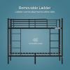 imageVINGLI Twin Over Full Bunk Bed for KidsAdults with Stairs Flat Rungs Heavy Duty Metal Slats No Box Spring Needed BlackBlack