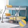imageVINGLI Twin Over Full Bunk Bed for KidsAdults with Stairs Flat Rungs Heavy Duty Metal Slats No Box Spring Needed BlackGrey