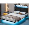 imageVINGLI Twin Size Floating Metal Bed Frame with LEDampamp Charging Station Hanging Linen HeadboardComfortable Cushion10 Platform Bed for Kids Teens Adults No Box Spring Needed Dark GrayGrey