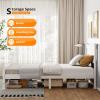 imageVINGLI Wood Twin Bed Frame with Headboard Stylish Modern White Platform Single Panel Bed No Box Spring Needed Wooden Slat Support Mattress Foundation