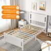 imageVINGLI Wood Twin Bed Frame with Headboard Stylish Modern White Platform Single Panel Bed No Box Spring Needed Wooden Slat Support Mattress Foundation