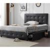 imageVINGLI Full Bed Frame with Headboard and 4 Storage Drawers Upholstered Platform with Stitched Button Tufted Design Mattress Foundation Wooden Slats Support No Box Spring NeededGreyBlack