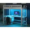 imageVINGLI Loft Bed Twin Size with USB Charging StationLED Solid Wood Single Loft Bunk Bed with Flat Rungs for KidsTeensAdults 15 inches High GuardrailWood Slat Support No Box Spring Needed WhiteWhite