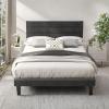 imageVINGLI Platform Bed Frame Queen Size with Linen Fabric HeadboardModern Panel Low Profile Bed with Upholstered ampamp Sturdy Slats Support for Bedroom Mattress Foundation Dark GrayLinen Grey