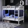 imageVINGLI Solid Wood Bunk Bed Twin Over Twin with LED LightsUSB Port Charge StationExtra 145 Tall GuardrialScoring Rungs WhiteWhite