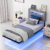 imageVINGLI Twin Floating Bed Frame with Upholstered HeadboardCharging StationLED Lights Modern Platform BedHeavy Duty Metal Bed FrameAdjustable Headboard No Box Spring Needed Easy AssemblyGreyGrey