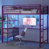 imageVINGLI Twin Loft Bed with LShaped Desk LED Lights Storage Shelves ampamp Drawers Charging Station Safety Guardrail ampamp Ladder Metal Frame for Kids Teens ampamp Adults No Box Spring Needed BlackBarbie Pink