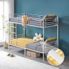 imageVINGLI Twin Over Full Bunk Bed for KidsAdults with Stairs Flat Rungs Heavy Duty Metal Slats No Box Spring Needed BlackWhite