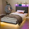 imageVINGLI Twin Size Floating Metal Bed Frame with LEDampamp Charging Station Hanging Linen HeadboardComfortable Cushion10 Platform Bed for Kids Teens Adults No Box Spring Needed Dark GrayGrey
