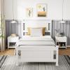 imageVINGLI Wood Twin Bed Frame with Headboard Stylish Modern White Platform Single Panel Bed No Box Spring Needed Wooden Slat Support Mattress Foundation