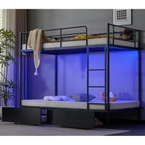 imageVINGLI Bunk Beds Twin Over Full Size for Kids Teens AdultsFlat StepsHeavy Duty Metal Slat BlackBlack