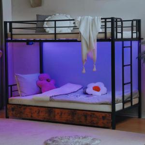 imageVINGLI Bunk Beds Twin Over Full Size for Kids Teens AdultsFlat StepsHeavy Duty Metal Slat BlackBlackbrown
