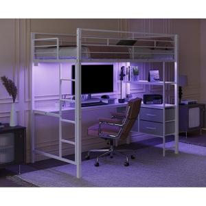 imageVINGLI Twin Loft Bed with LShaped Desk LED Lights Storage Shelves ampamp Drawers Charging Station Safety Guardrail ampamp Ladder Metal Frame for Kids Teens ampamp Adults No Box Spring Needed BlackWhite