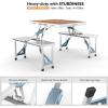 imageVINGLI 4 Ft Camping Picnic Table Set with 4 Seats with Umbrella Hole Folding Lightweight Suitcase Card Table220 Lbs Support Aluminum Frame Plastic RV Tabletop for BarbecueTravelOutingGatheringWood Grain