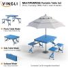 imageVINGLI 4 Ft Camping Picnic Table Set with 4 Seats with Umbrella Hole Folding Lightweight Suitcase Card Table220 Lbs Support Aluminum Frame Plastic RV Tabletop for BarbecueTravelOutingGatheringBlue