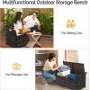 imageVINGLI 40 Gallon Outdoor Storage Bench with Cushion Rattan Storage Box Patio Wicker Deck Box with Seat for Garden  Balcony  Porch  Pool  Yard Brown Frame  Beige Cushion