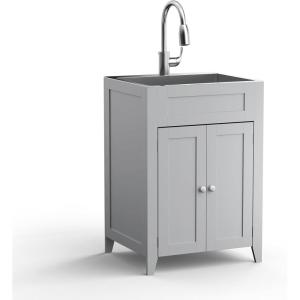 imageVINGLI 24Inch Laundry Sink with Cabinet and PullOut Sprayer Faucet Stainless Steel Utility Sink with Cabinet Grey Cabinet with Sink for Laundry ampamp Utility Room Kitchen Bathroom BasementGray