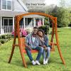 imageVINGLI Heavy Duty 880 LBS Patio Porch Swing Outdoor with Cup Holder Hanging Chair with Adjustable Secure Chains Pine Wood Outdoor Bench Tree Swing for Yard  Garden  Lawn  Balcony 5 FT Brown