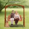 imageVINGLI Heavy Duty 880 LBS Patio Porch Swing Outdoor with Cup Holder Hanging Chair with Adjustable Secure Chains Pine Wood Outdoor Bench Tree Swing for Yard  Garden  Lawn  Balcony 5 FT Brown