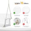 imageVINGLI Upgraded Heavy Duty 880 LBS 4 FT Patio Wooden Porch Swing Solid Fir Wood Outdoor Handing Swing Bench for Garden  Yard  Balcony  Tree RusticWhite