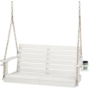 imageVINGLI Heavy Duty 1600 LBS HDPE Porch Swing Outdoor with Rotatable Cup Holder 4 FT Patio Bench Swing with Adjustable Chains 2 Person Hanging Porch Swing Chair for Porch Yard Tree Garden  WhiteWhite