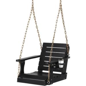 imageVINGLI Heavy Duty 1600 LBS HDPE Porch Swing Outdoor with Rotatable Cup Holder 4 FT Patio Bench Swing with Adjustable Chains 2 Person Hanging Porch Swing Chair for Porch Yard Tree Garden  WhiteBlack
