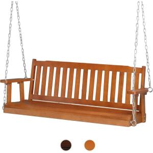 imageVINGLI Upgraded Heavy Duty 880 LBS 4 FT Patio Wooden Porch Swing Solid Fir Wood Outdoor Handing Swing Bench for Garden  Yard  Balcony  Tree RusticBrown