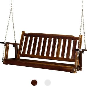 imageVINGLI Upgraded Heavy Duty 880 LBS 4 FT Patio Wooden Porch Swing Solid Fir Wood Outdoor Handing Swing Bench for Garden  Yard  Balcony  Tree RusticRustic