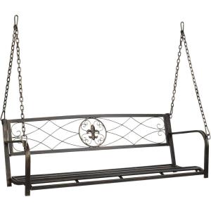 imageVINGLI Upgraded Metal Patio Porch Swing 660 LBS Weight Capacity Steel Porch Swing Chair for Outdoors Heavy Duty Garden Swing Bench for Gardens ampamp Yards Pattern 2Aviary2