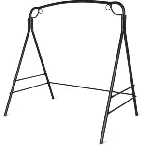 imageVINGLI Upgraded Metal Porch Swing Stand with Antique Bronze Finish Heavy Duty 660 LBS Weight Capacity Steel Swing Frame with Extra Side Bars Powder Coated Hanging Swing Frame Set for OutdoorsBlack