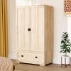 imageVINGLI 38quot Wide White Armoire Wardrobe with Hanging Rod Shelves Drawer  Freestanding Closet for Bedroom Dorm  21quotD x 38quotW x 65quotHOak