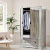 imageVINGLI 38quot Wide White Armoire Wardrobe with Hanging Rod Shelves Drawer  Freestanding Closet for Bedroom Dorm  21quotD x 38quotW x 65quotHRustic Grey