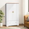 imageVINGLI 38quot Wide White Armoire Wardrobe with Hanging Rod Shelves Drawer  Freestanding Closet for Bedroom Dorm  21quotD x 38quotW x 65quotHWhite