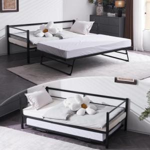 imageVINGLI Daybed with Pop Up Trundle Heavy Duty Metal Twin Bed with Trundle No Box Spring Needed BlackBlack