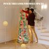 imageVINGLI 6ft Pre lit Pop Up Christmas Tree with Lights PreDecorated Artificial Pencil Xmas Tree Collapsible Christmas Tree Holiday Party Decorations RedampampGoldFlock Red  Green