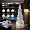 imageVINGLI 6ft Pre lit Pop Up Christmas Tree with Lights PreDecorated Artificial Pencil Xmas Tree Collapsible Christmas Tree Holiday Party Decorations RedampampGoldFlock Blue  Silver