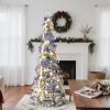 imageVINGLI 6ft Pre lit Pop Up Christmas Tree with Lights PreDecorated Artificial Pencil Xmas Tree Collapsible Christmas Tree Holiday Party Decorations RedampampGoldFlock Blue  Silver