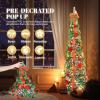 imageVINGLI 6ft Pre lit Pop Up Christmas Tree with Lights PreDecorated Artificial Pencil Xmas Tree Collapsible Christmas Tree Holiday Party Decorations RedampampGoldFlock Red  Green