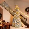imageVINGLI 6ft Pre lit Pop Up Christmas Tree with Lights PreDecorated Artificial Pencil Xmas Tree Collapsible Christmas Tree Holiday Party Decorations RedampampGoldGold
