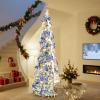 imageVINGLI 6ft Pre lit Pop Up Christmas Tree with Lights PreDecorated Artificial Pencil Xmas Tree Collapsible Christmas Tree Holiday Party Decorations RedampampGoldFlock Blue  Silver
