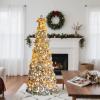 imageVINGLI 6ft Pre lit Pop Up Christmas Tree with Lights PreDecorated Artificial Pencil Xmas Tree Collapsible Christmas Tree Holiday Party Decorations RedampampGoldGold