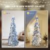 imageVINGLI 6ft Pre lit Pop Up Christmas Tree with Lights PreDecorated Artificial Pencil Xmas Tree Collapsible Christmas Tree Holiday Party Decorations RedampampGoldFlock Blue  Silver